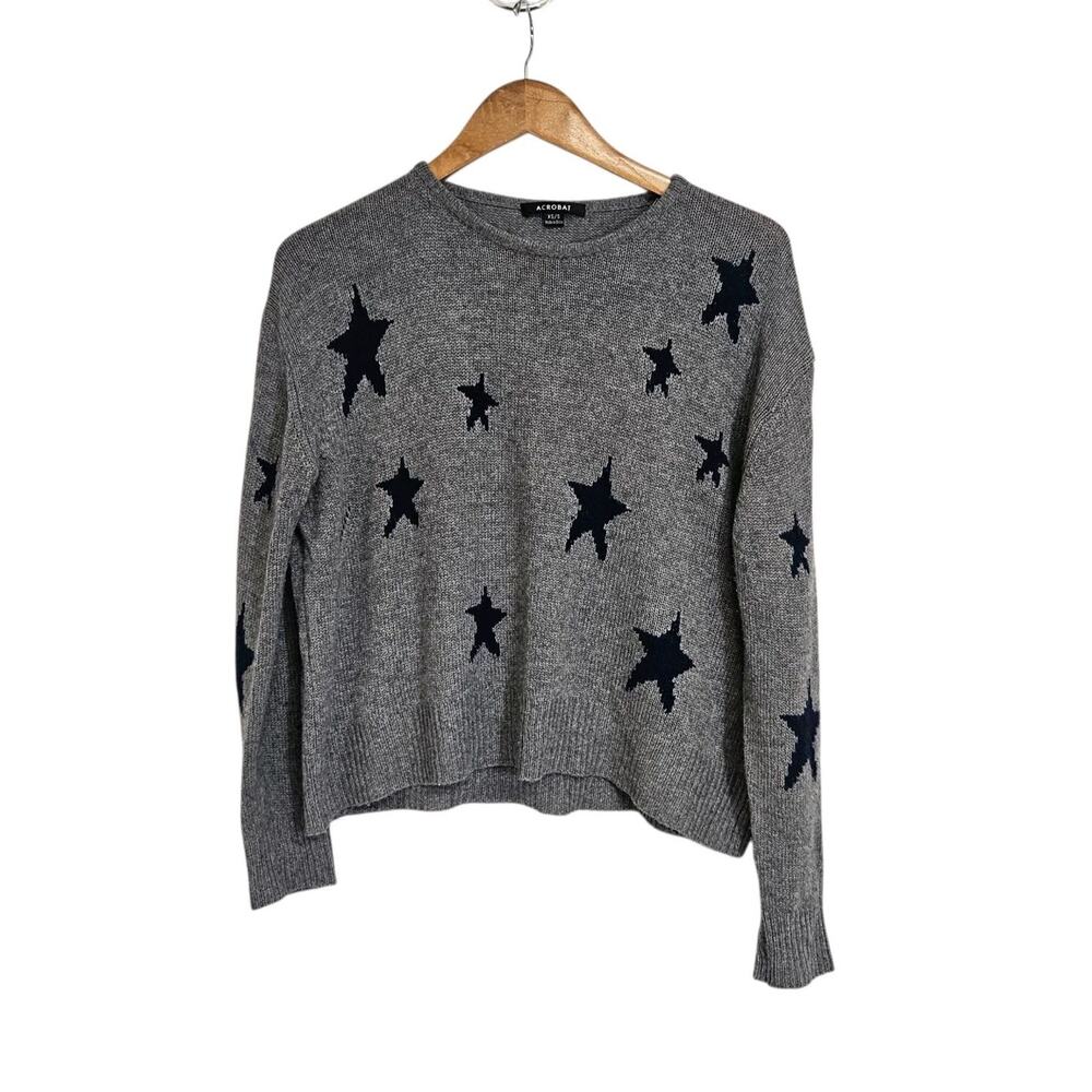 ACROBAT Gray Navy Blue Stars Wool Cashmere Boxy Pullover Sweater Size XS/Small